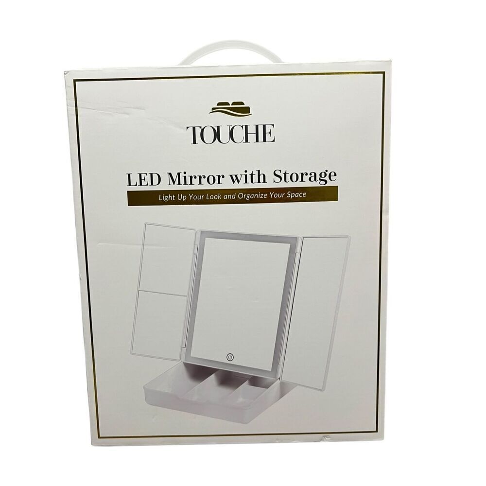 Touche LED Mirror with Storage‎ Sleek Design Makeup Vanity Foldable Mirror NEW